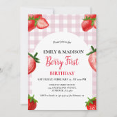 Invitation Fraise Berry Fille premier anniversaire| Berry Swe (Devant)