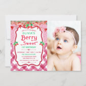 Invitation Fraise Berry Premier anniversaire Photo Fille fête (Devant)