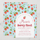 Invitation Fraise Berry Première fête d'anniversaire (Devant / Derrière)
