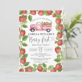 Invitation Fraise Berry Première Fille 1er fête d'anniversair (Debout devant)