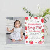 Invitation Fraise Berry Première photo 1ère fête d'anniversai (Debout devant)