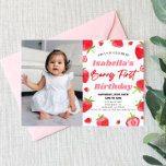 Invitation Fraise Berry Première photo 1ère fête d'anniversai<br><div class="desc">Voici une Berry fraise première photo personnalisée rose rouge photo 1er anniversaire de fête Invitation!</div>