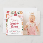 Invitation Fraise Berry Première photo Anniversaire (Devant)