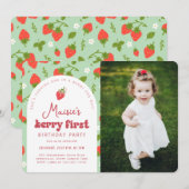 Invitation Fraise Berry Première photo Anniversaire (Devant / Derrière)