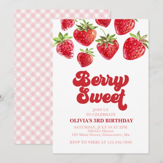 Invitation Fraise Berry Sweet Anniversaire (Devant / Derrière)