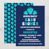 Invitation Fraise Berry Sweet Blue Boy Baby shower (Devant / Derrière)