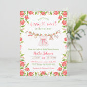Invitation Fraise Berry Sweet Clothesline Baby shower (Debout devant)
