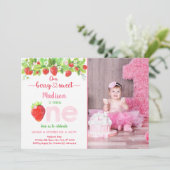 Invitation Fraise Berry Sweet Floral Premier anniversaire (Debout devant)