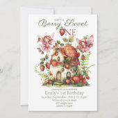 Invitation Fraise Berry Sweet Girls First Birthday (Devant)