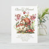Invitation Fraise Berry Sweet Girls First Birthday (Debout devant)