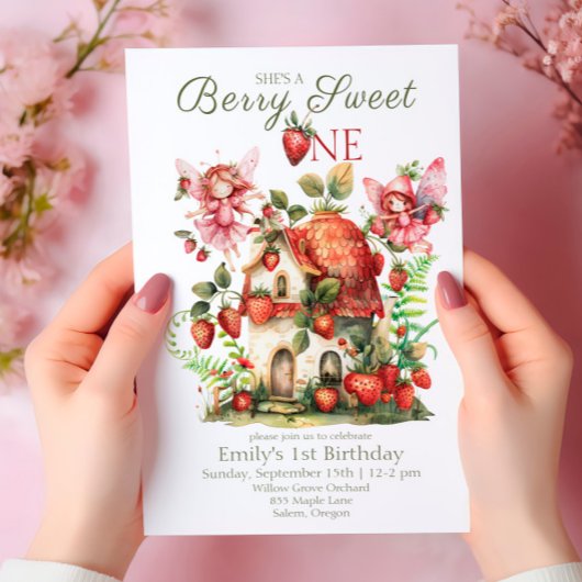 Invitation Fraise Berry Sweet Girls First Birthday
