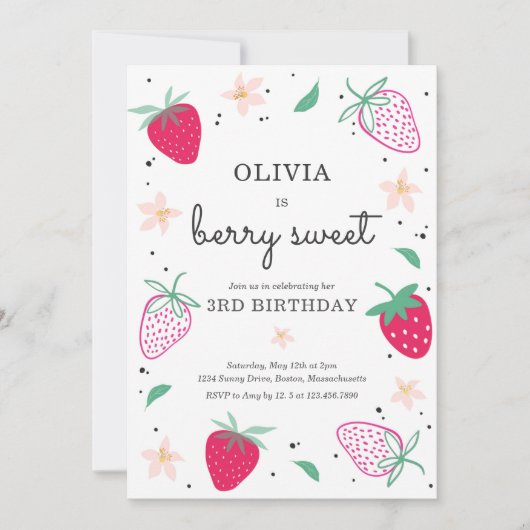 Invitation Fraise Berry Sweet Strawberry Anniversaire (Devant)