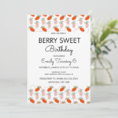 Invitation Fraise blanc Doodle rose blanc Anniversaire (Debout devant)