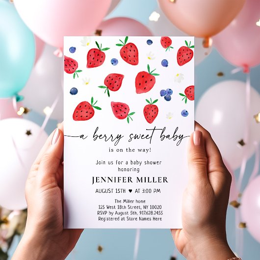 Invitation Fraise bleuet Berry Baby shower doux