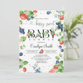 Invitation Fraise bleuet Berry Baby shower doux (Debout devant)