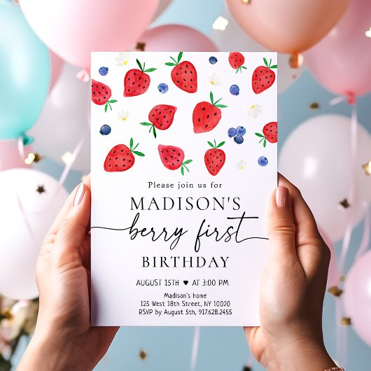 Invitation Fraise Bleuet Berry Premier anniversaire