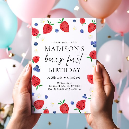 Invitation Fraise Bleuet Berry Premier anniversaire