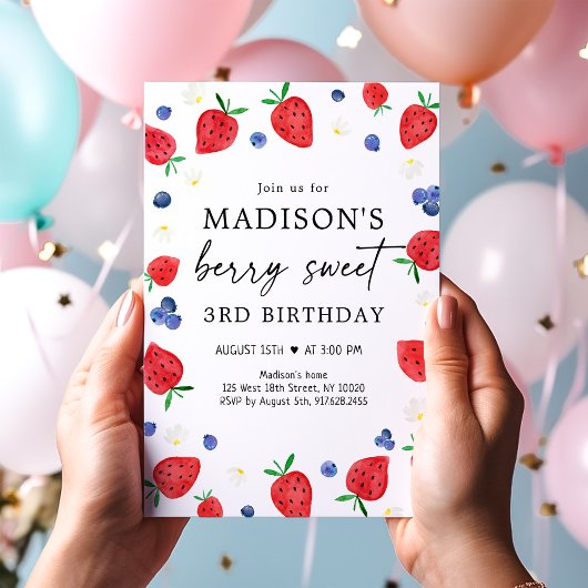 Invitation Fraise bleuet Berry Sweet Anniversaire