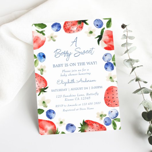 Invitation Fraise bleuet Berry Sweet Boy Baby shower