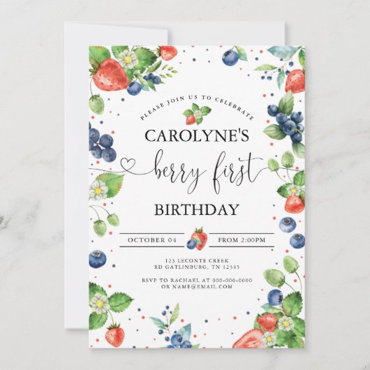Invitation Fraise Blueberry Sweet Berry Premier anniversaire (Devant)