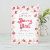 Invitation Fraise Boho DaisyBerry Premier anniversaire (Debout devant)