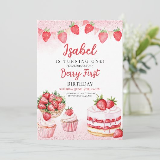 Invitation Fraise Cake Anniversaire (Debout devant)