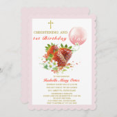 Invitation Fraise Christening et premier anniversaire (Devant / Derrière)