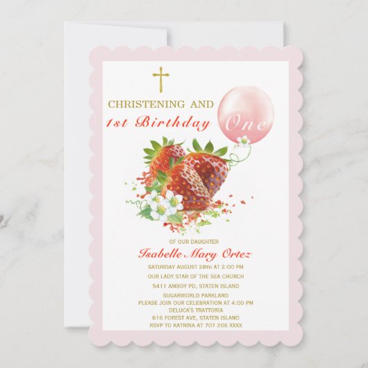Invitation Fraise Christening et premier anniversaire (Devant)