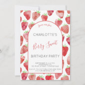 Invitation Fraise d'aquarelle fête d'anniversaire (Devant)