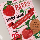 Invitation fraise d'aquarelle rose 1er anniversaire