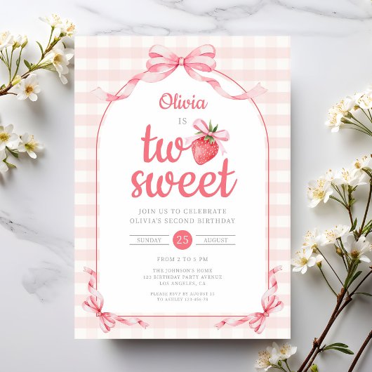 Invitation Fraise deux douce fille 2e anniversaire