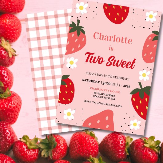 Invitation Fraise deux douces fête d'anniversaire