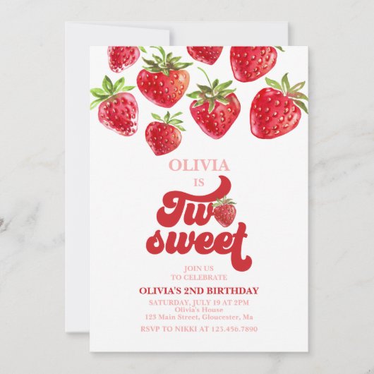 Invitation fraise deux doux 2e anniversaire (Devant)