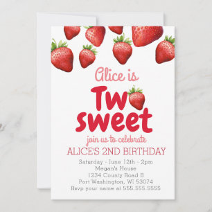 Invitation fraise deux doux 2e anniversaire