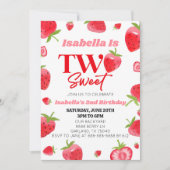 Invitation Fraise deux rose doux rouge 2e fête d'anniversaire (Devant)