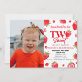 Invitation Fraise Deux Sweet Photo 2e fête d'anniversaire (Devant)