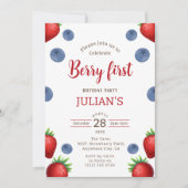 Invitation Fraise et bleuets Fille du premier Berry Anniversa (Devant)