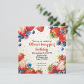 Invitation Fraise et bleuets Premier anniversaire (Debout devant)