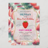 Invitation Fraise fête d'anniversaire Berry Première invitati (Devant / Derrière)