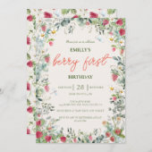 Invitation Fraise Fille Berry Premier anniversaire (Devant / Derrière)