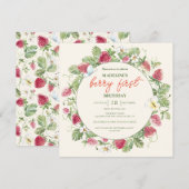 Invitation Fraise Floral Boho Girl Berry Premier anniversaire (Devant / Derrière)