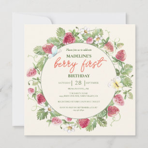 Invitation Fraise Floral Boho Girl Berry Premier anniversaire
