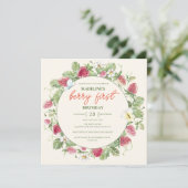 Invitation Fraise Floral Boho Girl Berry Premier anniversaire (Debout devant)