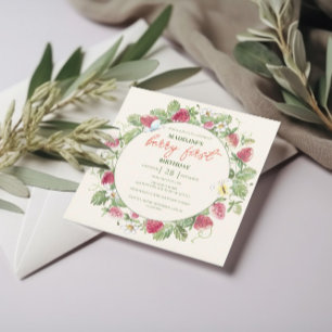Invitation Fraise Floral Photo Girl Berry Premier anniversair