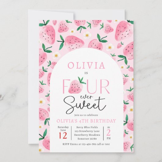Invitation Fraise Four Ever Sweet Berry 4e anniversaire (Devant)