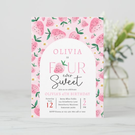 Invitation Fraise Four Ever Sweet Berry 4e anniversaire (Debout devant)