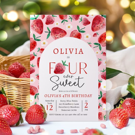 Invitation Fraise Four Ever Sweet Berry 4e anniversaire