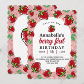 Invitation fraise fraise fraise premier anniversaire filles f (Devant / Derrière)