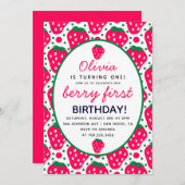 Invitation Fraise Girl Berry 1er fête d'anniversaire moderne (Devant / Derrière)