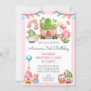 Invitation Fraise Gnome Garden Anniversaire de la petite fill